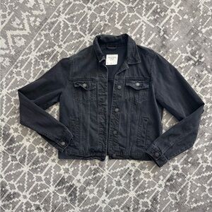 Abercrombie & Fitch Dark Black Washed Denim Distressed Jacket